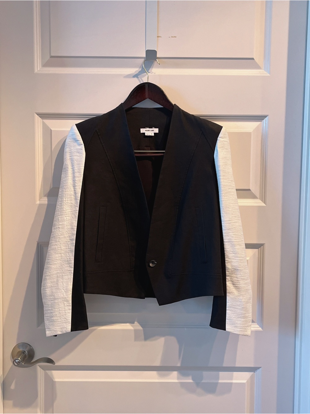 Helmut Lang Black Cotton Linen Blazer with White Sleeves